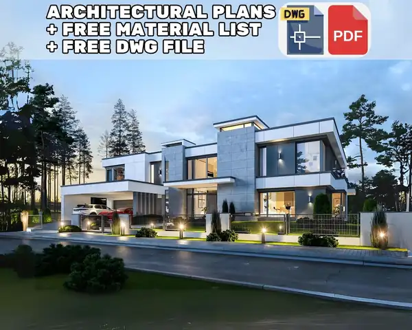 Modern 5 Bedroom House Plans with PDF & CAD DWG